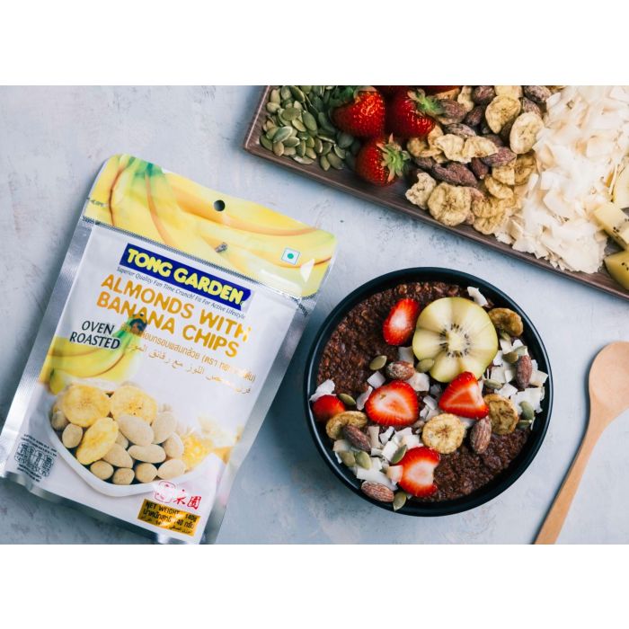 Almonds Banana Chips Flat Lay 